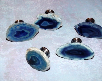Small Custom Blue Agate Slice Drawer Pulls Knobs