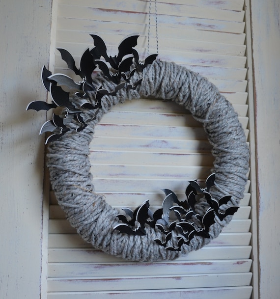 Halloween Yarn Bat Wreath