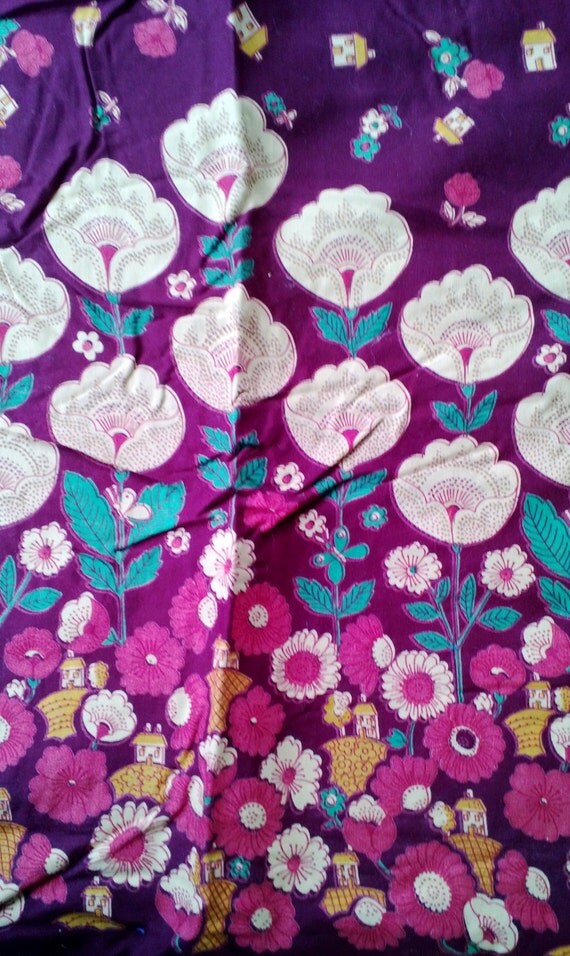 Floral Border Print Cotton Fabric 2 1/4 Yards X0254