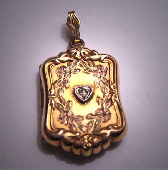 Antique Victorian Gold Diamond Locket Pendant Vintage