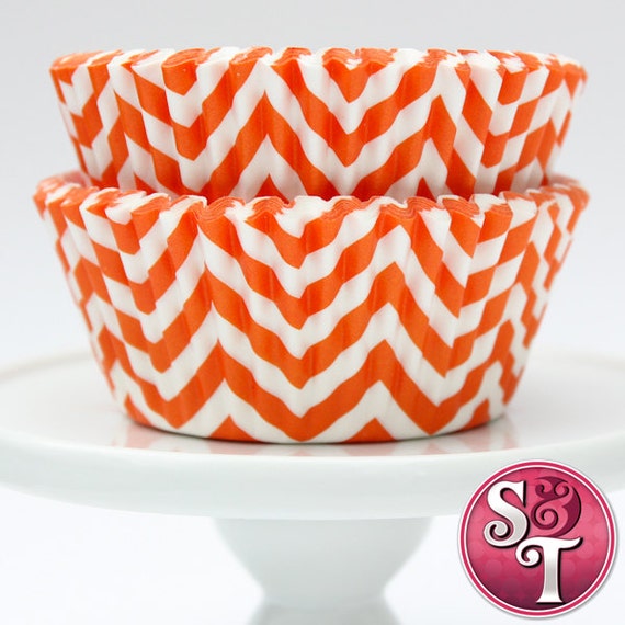 Chevron Orange GREASEPROOF Zigzag Baking Cups Cupcake Liners - Quantity 50 Il_570xn