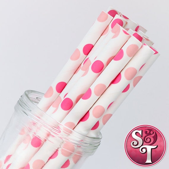 Dot Pink/Light Pink Party Paper Straws - Cake Pop Sticks - Pixie Sticks - Qty 25 Il_570xn