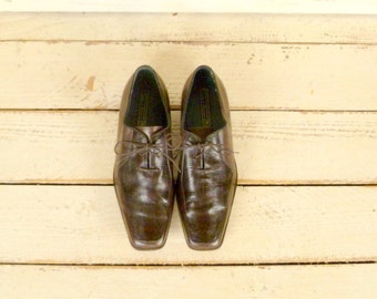 Mens bark brown leather crocodile embossed Stacy Adams vintage oxford shoes/11.5