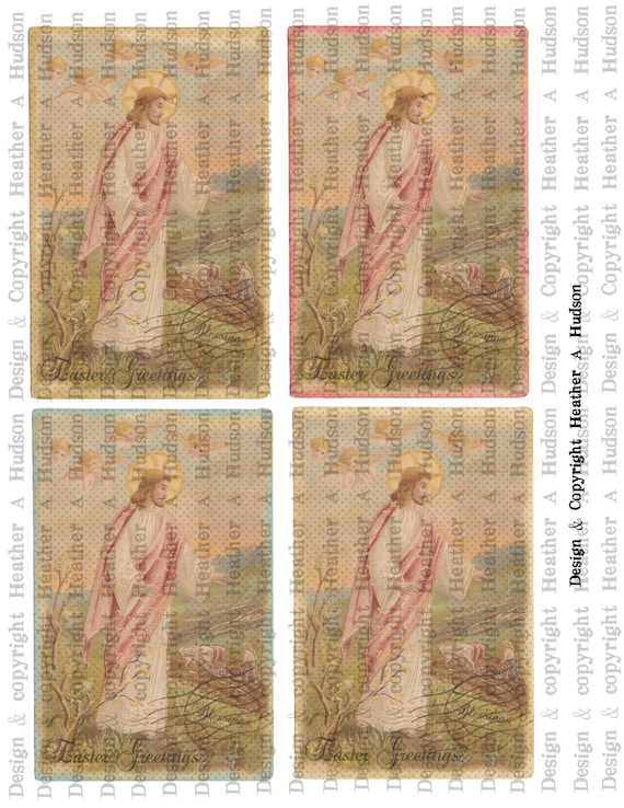 Vintage Shabby Chic Religious Easter Jesus Post Card Full Size Digital Collage sheet Printable