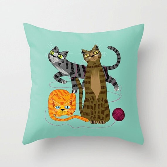 Three Cool Cats - Throw Pillow / Cushion Cover (16" x 16") iOTA iLLUSTRATION