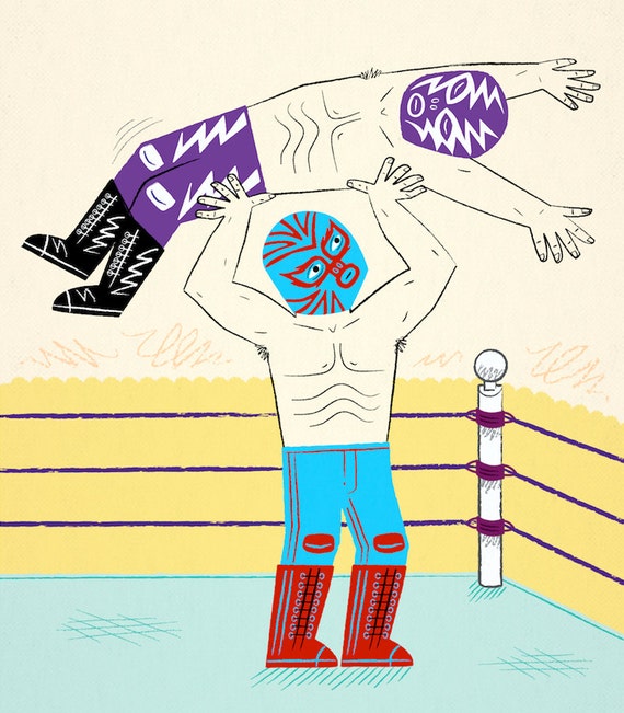 Lucha Libre - Mexican Wrestling illustration - Limited Edition Art Poster Print