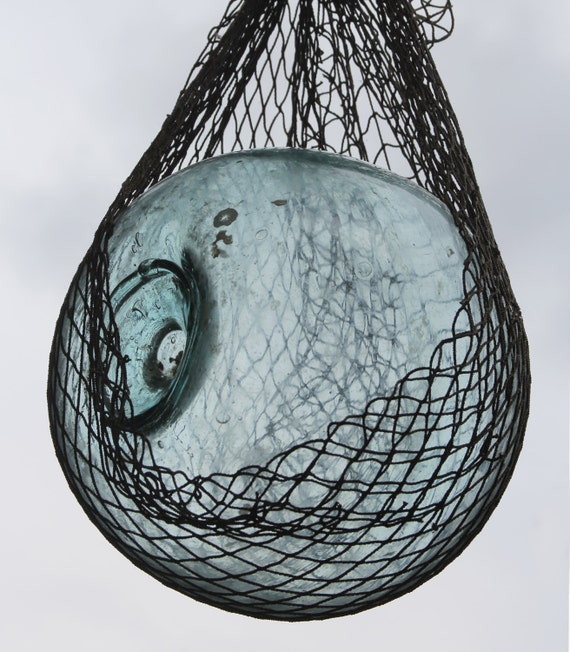 Vintage Glass Fishing Float W/ Netting, Fisherman Marine, Roped Buoy