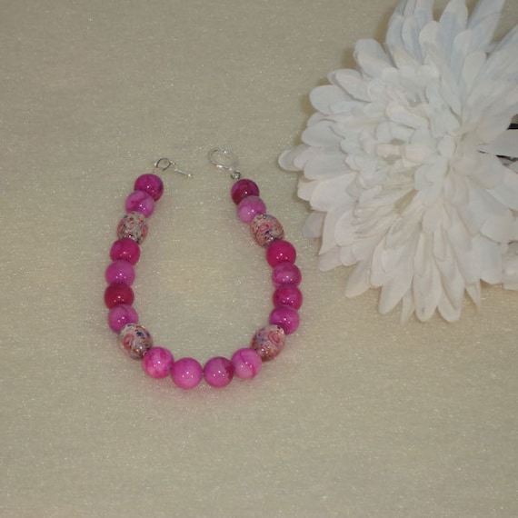 Pink Crazy Lace Agate Gemstone Bracelet FREE SHIPPING