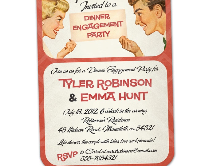 Retro Themed Wedding Shower Invitation - Couple Shower Invitation - Digital File - Customizable Wordings - Print-your-own