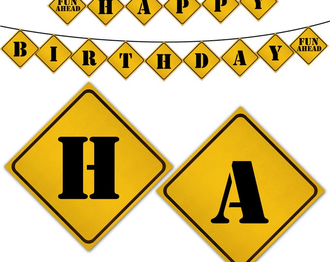 Construction Road Sign Birthday Banner, Birthday Buntings, DIY, Print your own, Instant Download