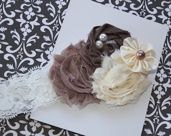 Fall Headband.....Fancy Taupe, Brown and Ivory Lace Headband (Newborn, Toddler, Child)