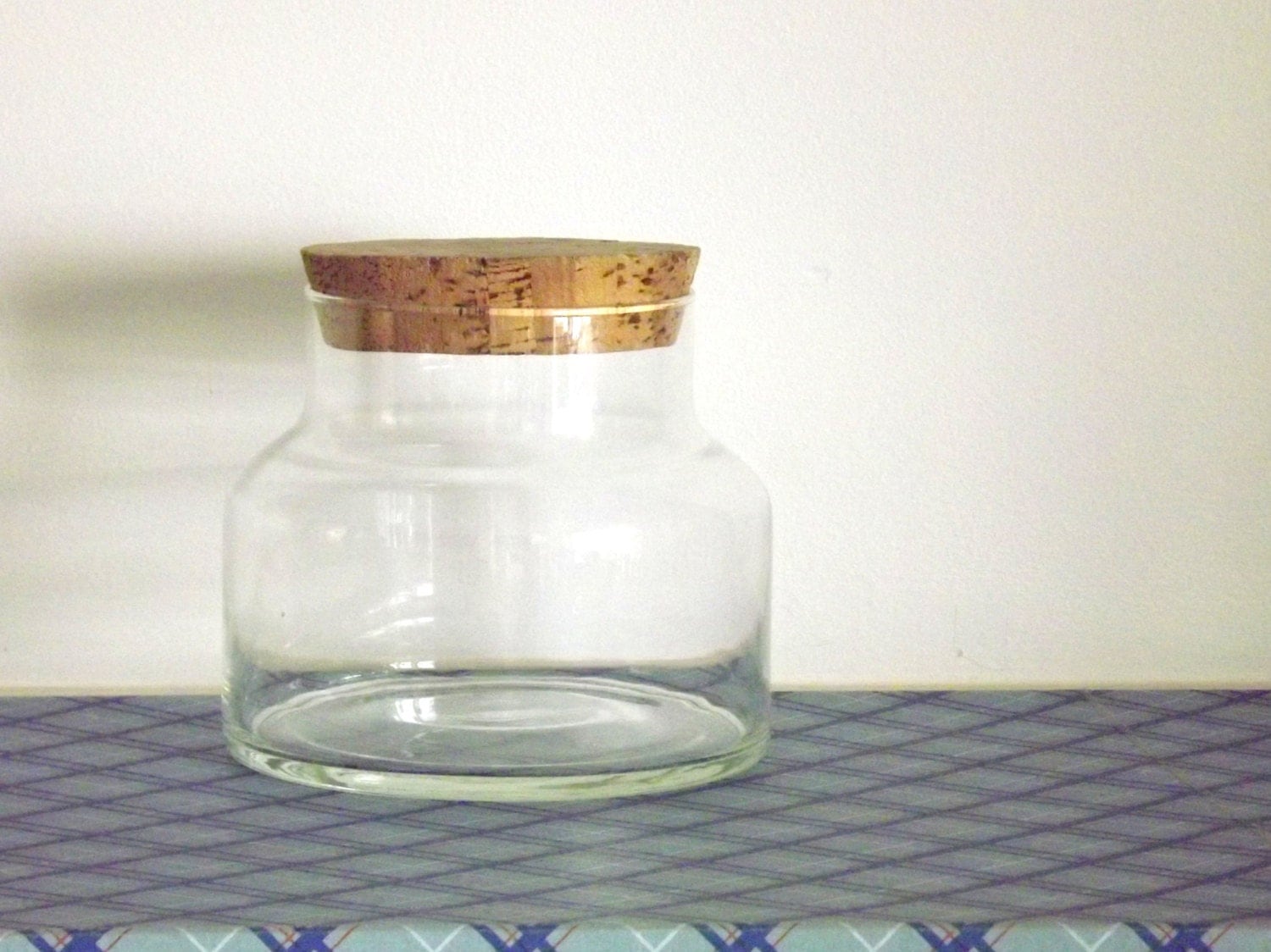 Extra Large Clear Glass Jar With Cork Lid Vintage 1970s