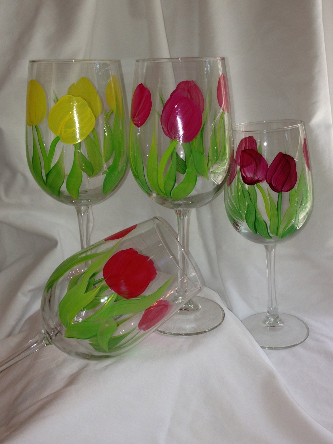 Hand painted wine glasses tulips set of 4