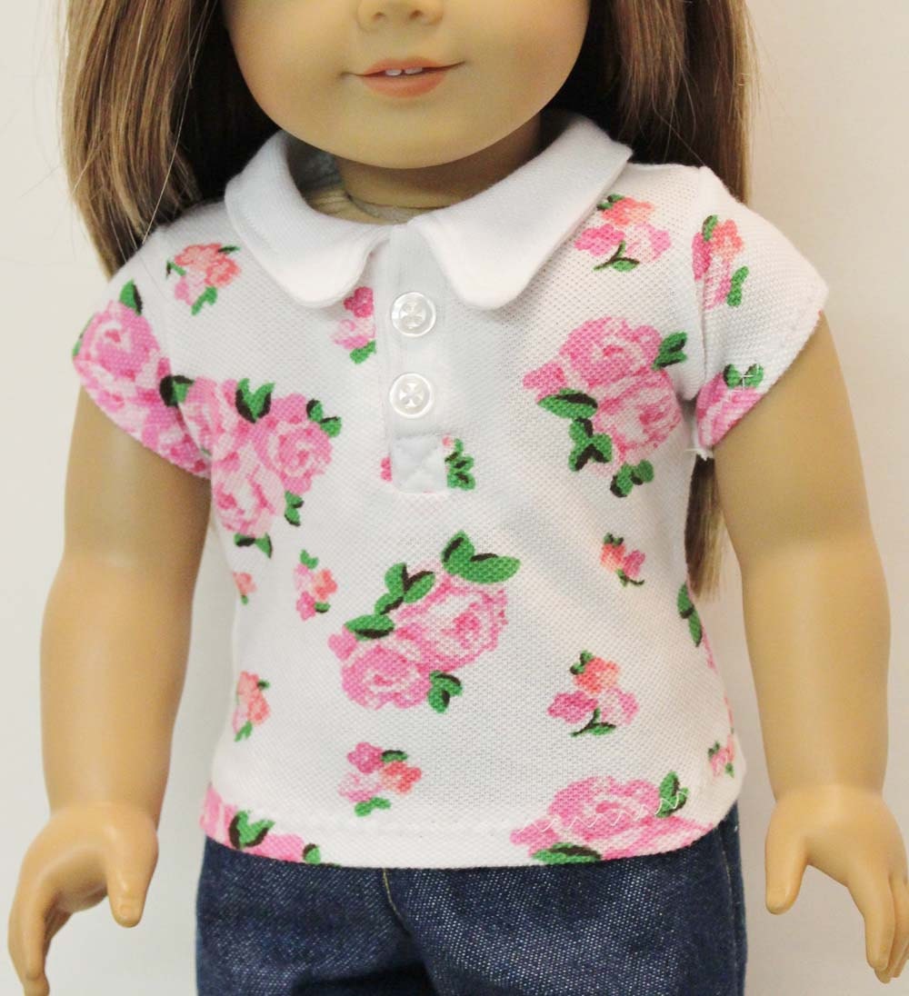 Pink Floral Polo Shirt for American Girl/18 Dolls