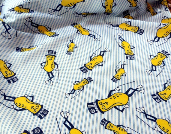 Mr. Peanut Fabric Vintage 3 3/8 yds White Royal Navy and