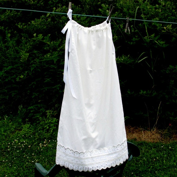 White Pillowcase Dress with Beautiful Lace Trim