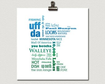 Minnesota Phrases Typography Poster Blue and Green