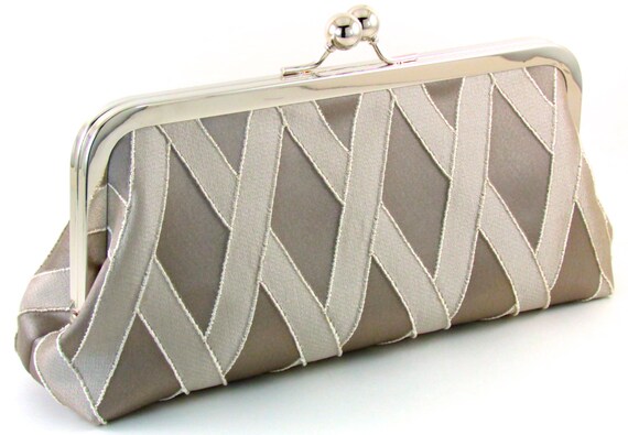 Evening Bag Clutch - Silver Gray Taupe Bridesmaid Purse - Bridal ...