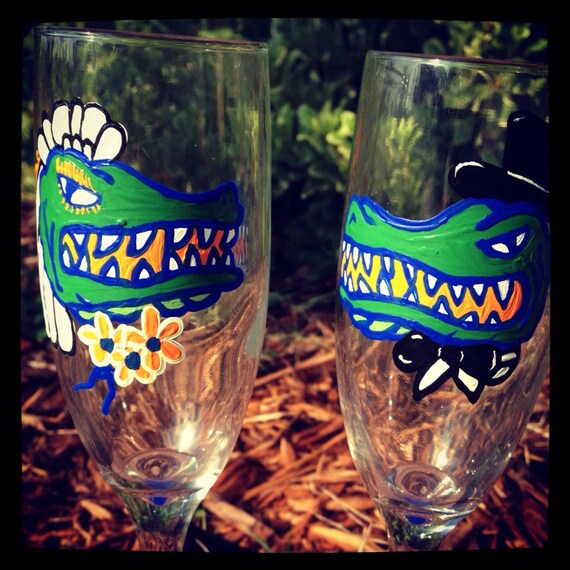 University of Florida Gators Champagne Wedding Flutes College Game day