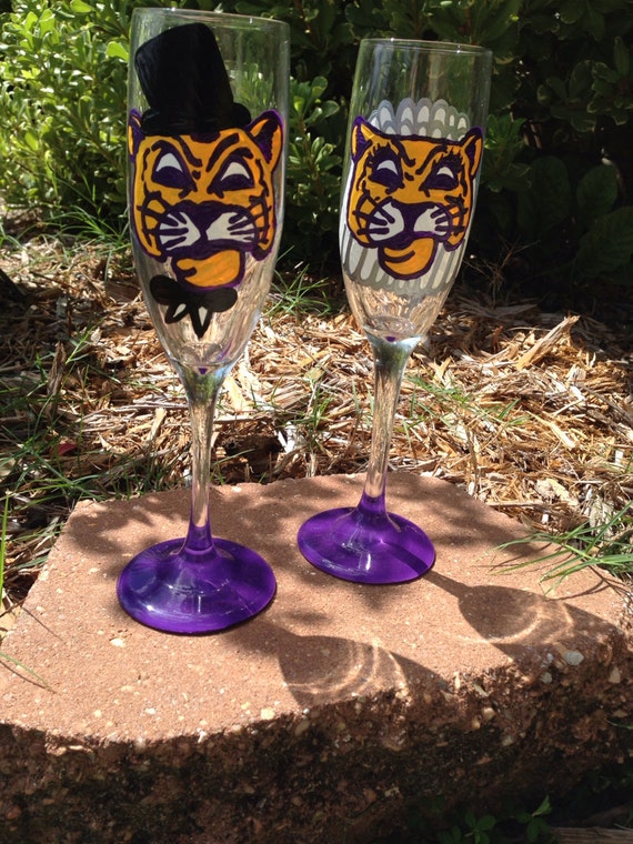 LSU Mike the Tiger Wedding toasting flutes