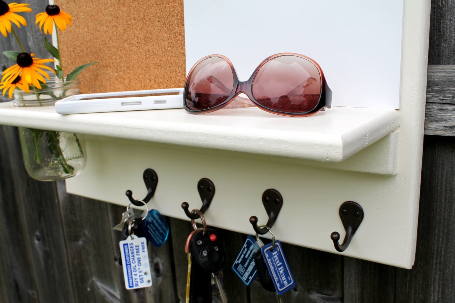 Mason Jar Mail Holder with Cork Dry Erase by JolieMaeCollections