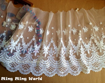 Cotton Lace Trim -2 Yard Ivory Cotton Flower Lace Trim (L132)
