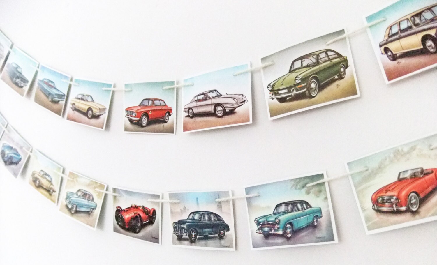 Fifties Cars Bunting Wall Hanging Recycled Banner. Travel