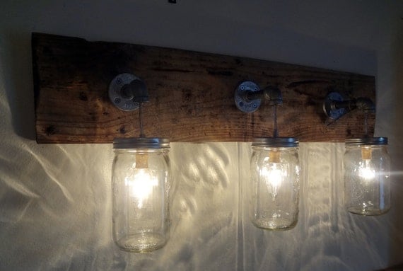 Primitive Rustic Wood Oak Mason Jar Wall Sconce 1 - Restaurant - Bar - iD Lights