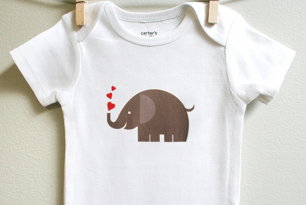 Valentines baby clothes elephant and hearts by squarepaisleydesign