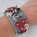 Rhinestone - Crown - Royal - Pearl Red Black Cuff Bracelet One Of A Kind Denim