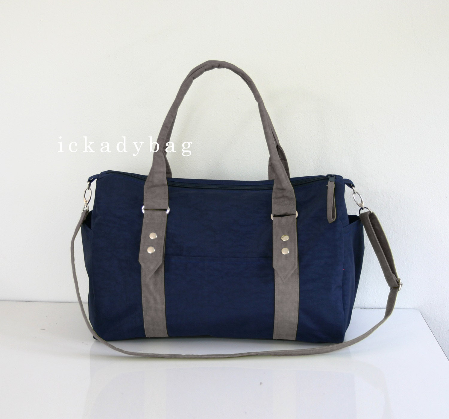 Clearance SALE Navy blue Messenger Bag with Gray Trim