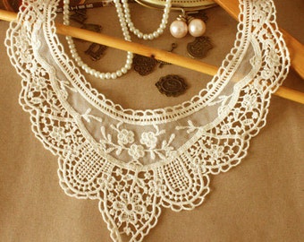 Off White Tulle Lace Collar Cotton Venice Lace Embroidered Appliques Collar 1 Pcs