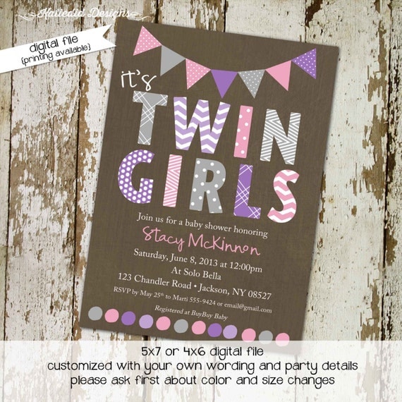 twin babies shower invitation surprise gender reveal coed