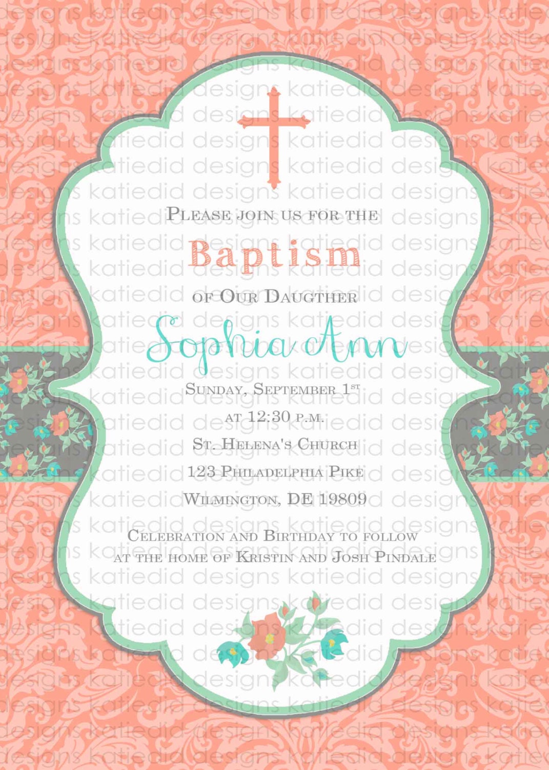 christening invitation baby girl shower floral mormon lds