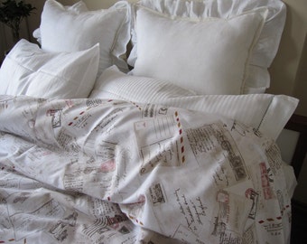 Pastel beige white red cinnamon post card letters stamp print book bedding Twin XL Duvet cover 2013 Trends by Nurdanceyiz Turkey