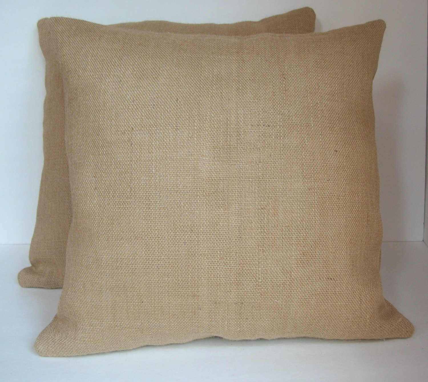 Two 2 Burlap Pillow Covers Lined w Invisible Zippers and