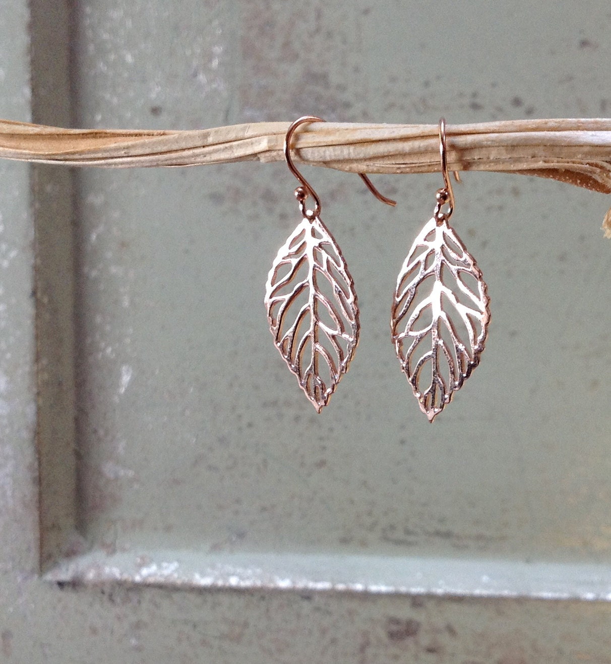 Rose gold earrings leaf earrings rose gold jewelry