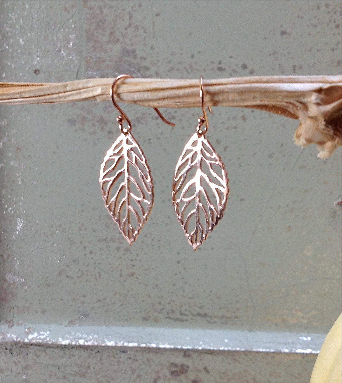 Rose gold earrings leaf earrings rose gold jewelry