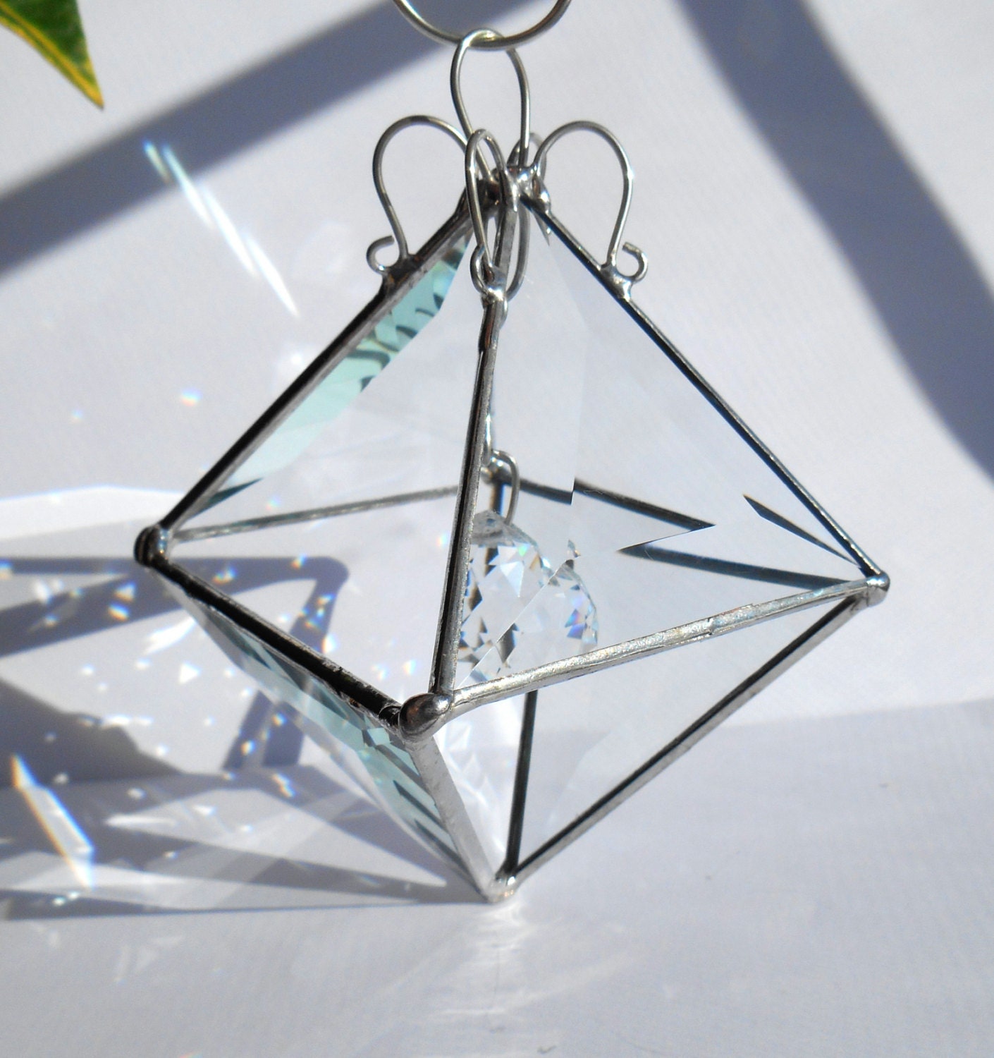 Beveled triangle glass 3D hanging prism orb rainbow maker