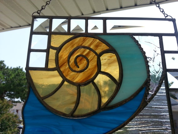 Nautilus Shell Stained Glass Panel