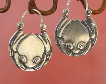 Tree Frog Hoop Earrings - tribal - sterling silver