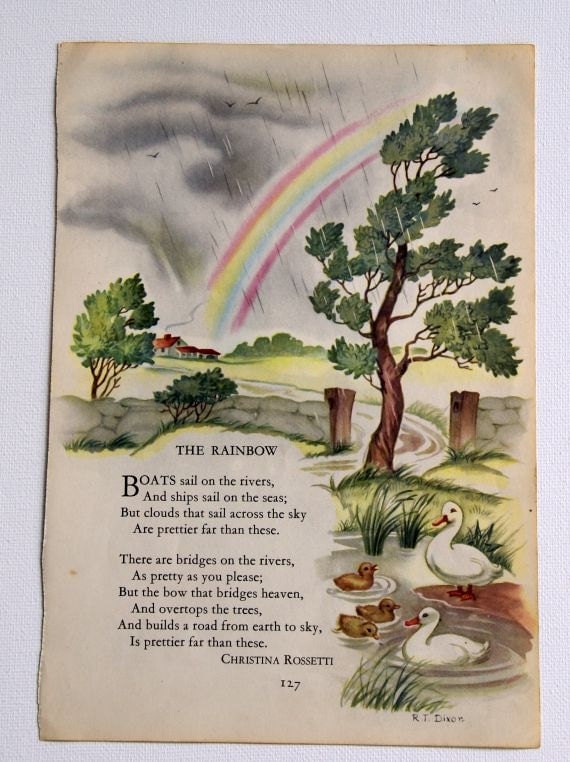 Vintage childrens Rainbow illustration and poem by Christina