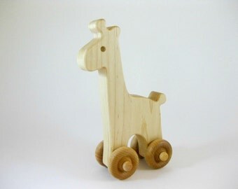 Wood Toy Giraffe Push Toy, natural wooden toy