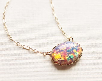 opal necklace glass filled jewelry gold fire pink silver harlequin birthstone sterling elegant necklacegold