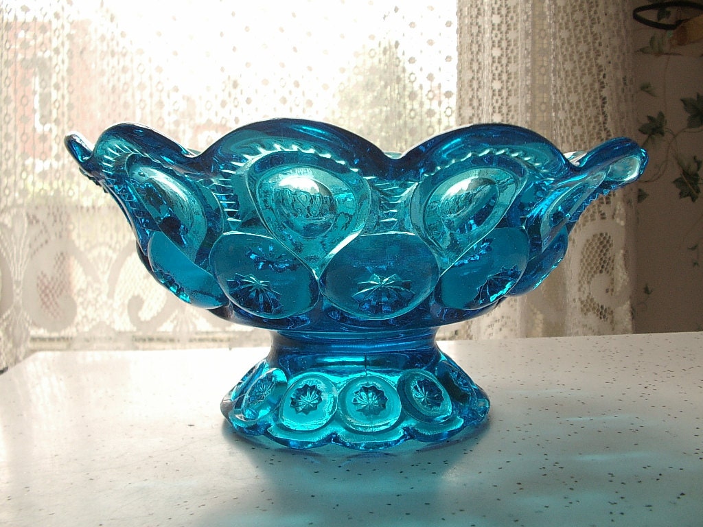 Vintage LE Smith moon and stars blue glass by ShoponSherman