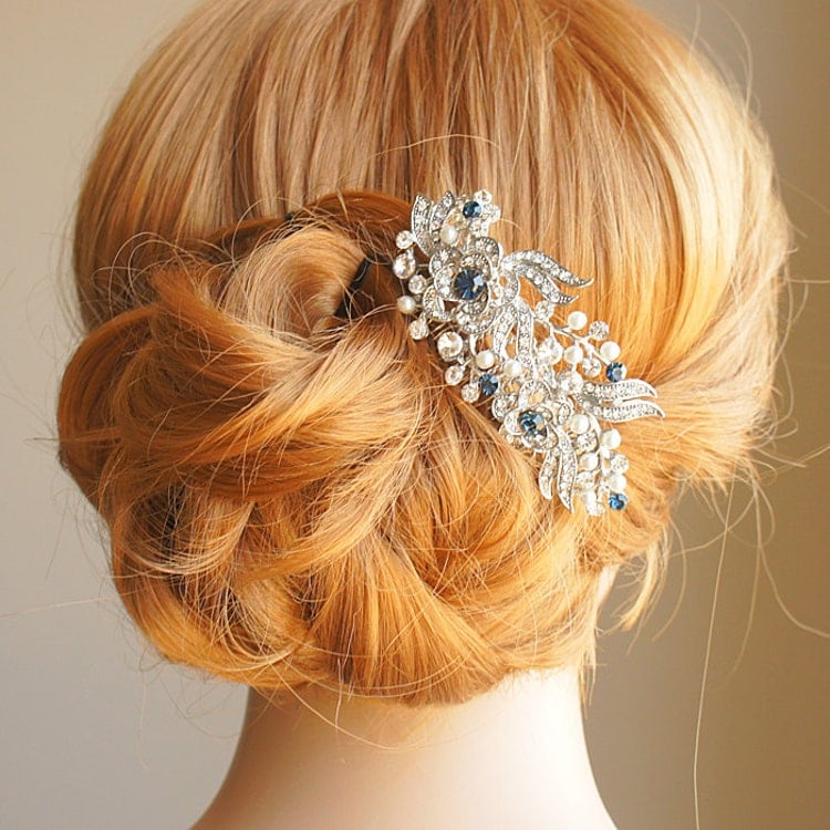 Victorian Style Bridal Hair Accessories BLUE by GlamorousBijoux