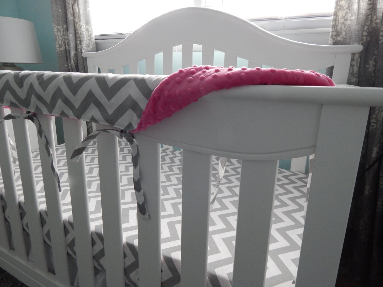 REVERSIBLE Crib Teething Rail Padded Front Cover with Fabric