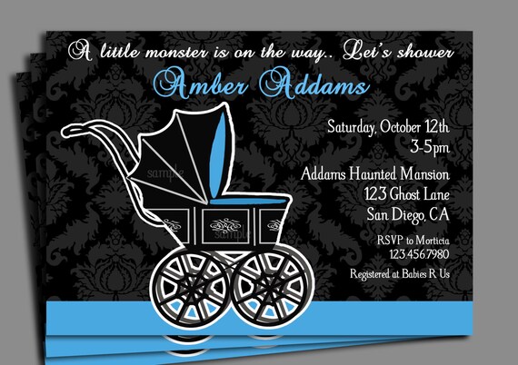 Gothic Baby Carriage Shower Invitation Printable - You Pick Colors