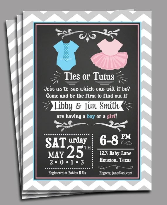 Gender Reveal Invitation Printable - Sibling First Birthday, Twins Baby Shower - Ties or Tutus Il_570xn