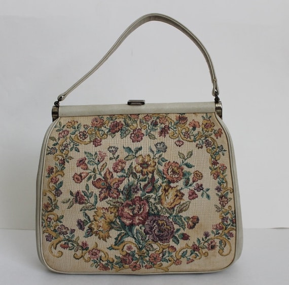 1950s Vintage Tapestry Handbag/Extra Large Tapestry Handbag